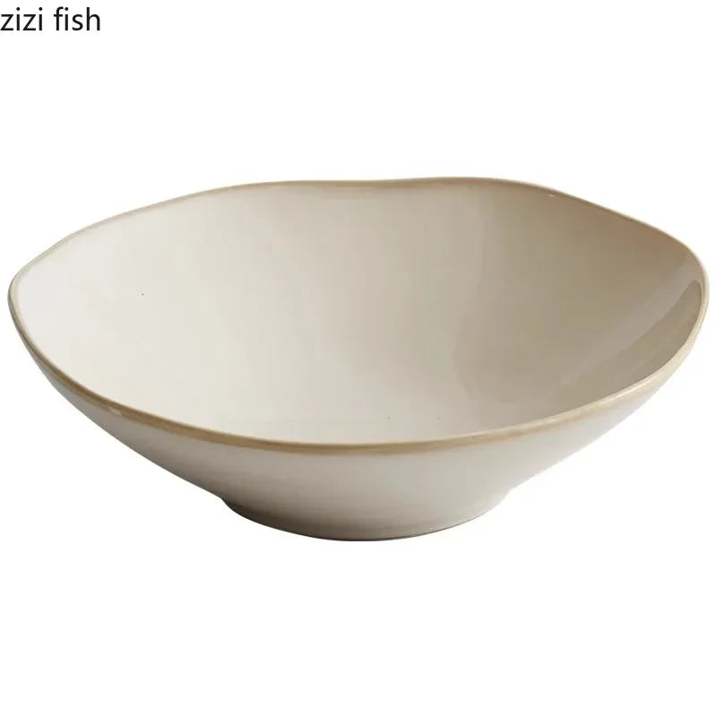 Bol Irrégulier Bord Beige en Céramique Épaisse
