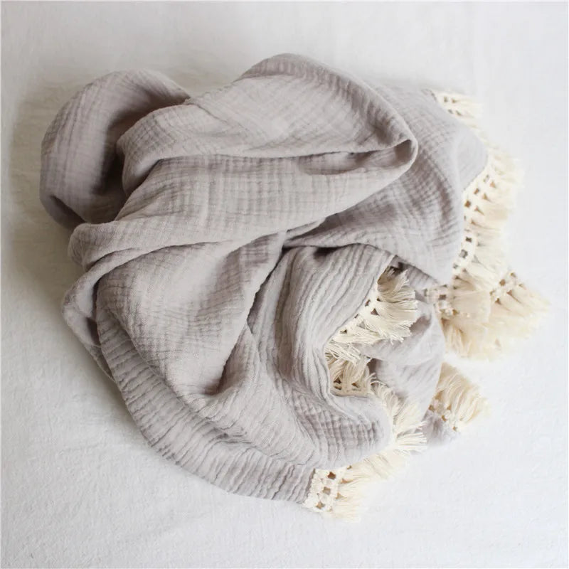 Couverture Bébé en Mousseline de Coton à Pompons