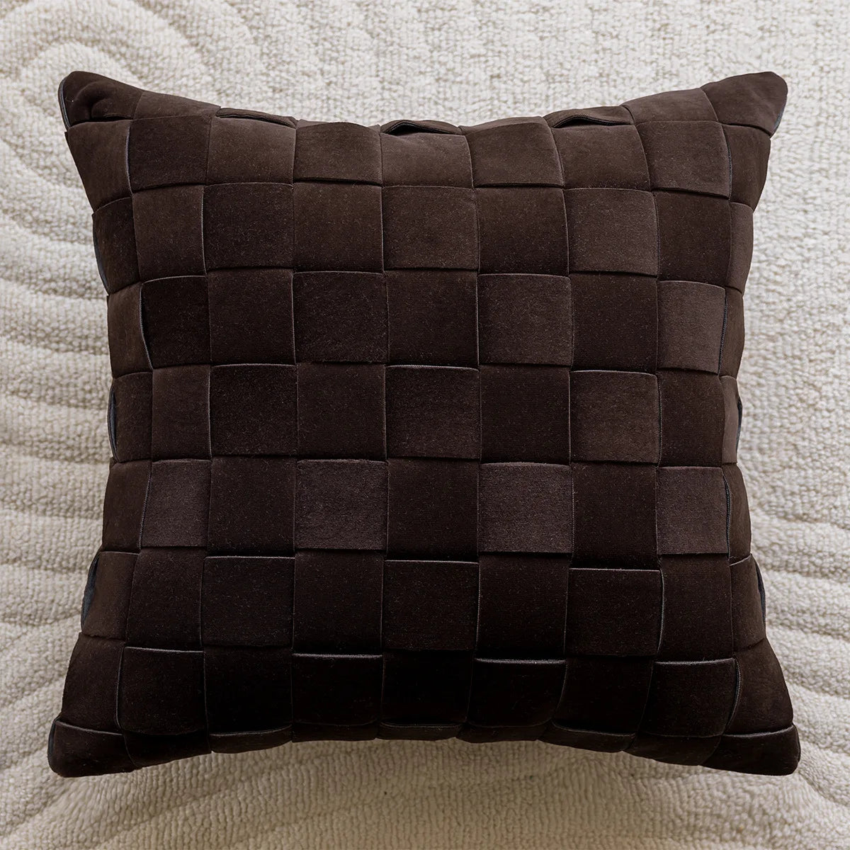 Housse de Coussin Cuir Tissé Brun Maillard Style Boho Vintage