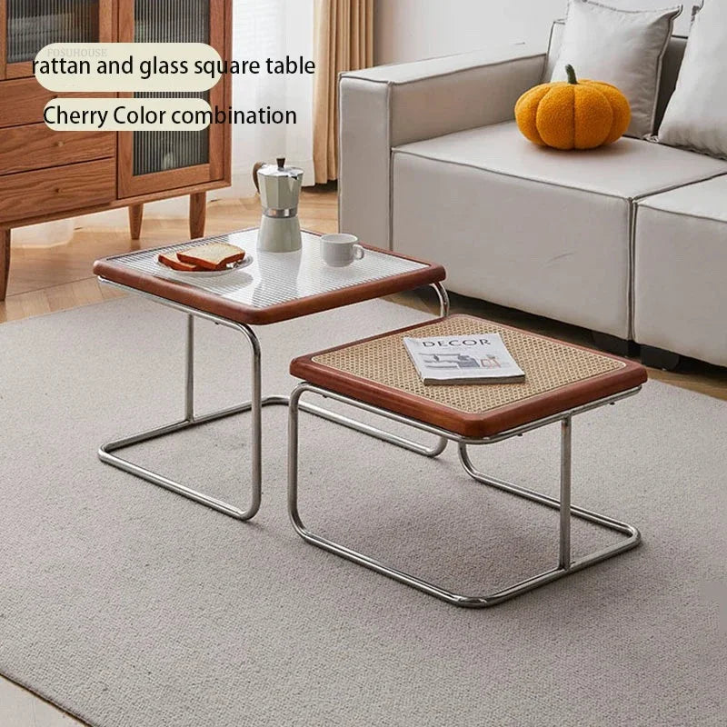 Table Basse Verre et Inox - Style Japonais Rétro