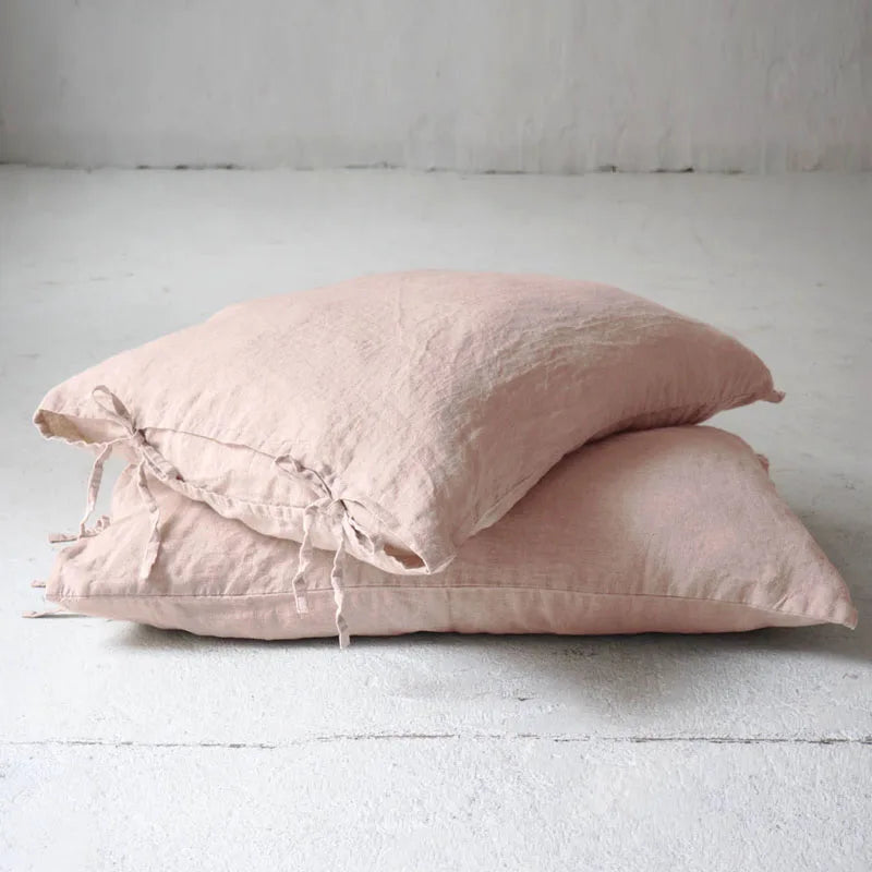 Housse de Coussin Lin Pur Nœud Papillon Bleu Foncé