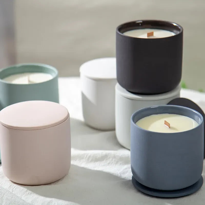 Bougie Parfumée en Pot de Céramique - Cire Végétale et Mèche en Bois