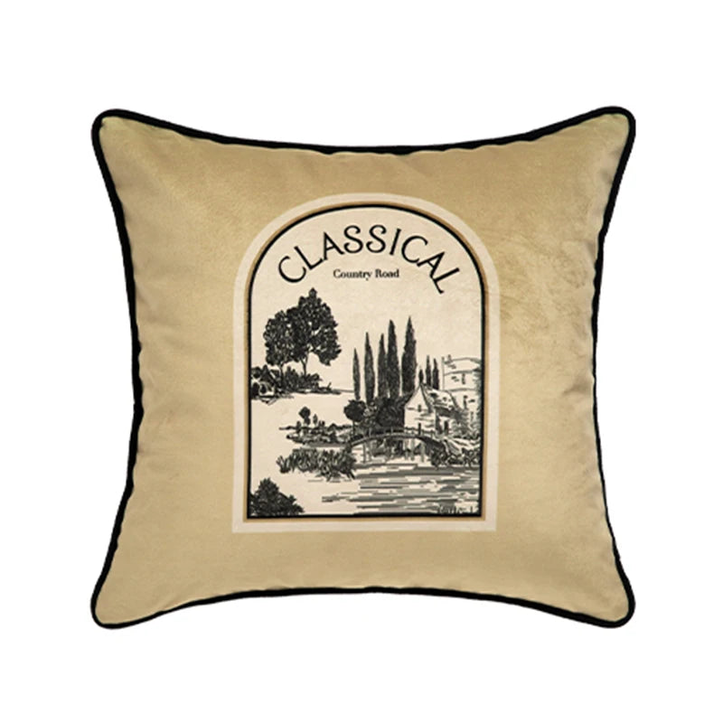 Housse de Coussin Toile de Jouy Style Campagne Rétro