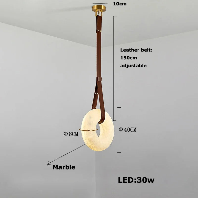 Suspension Ronde Cuir et Cuivre Marbre Espagnol Haut de Gamme