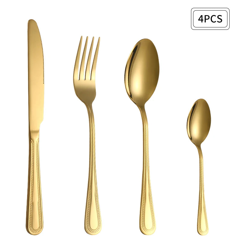 Ensemble Couverts Dorés Rétro 24 Pièces pour Restaurant