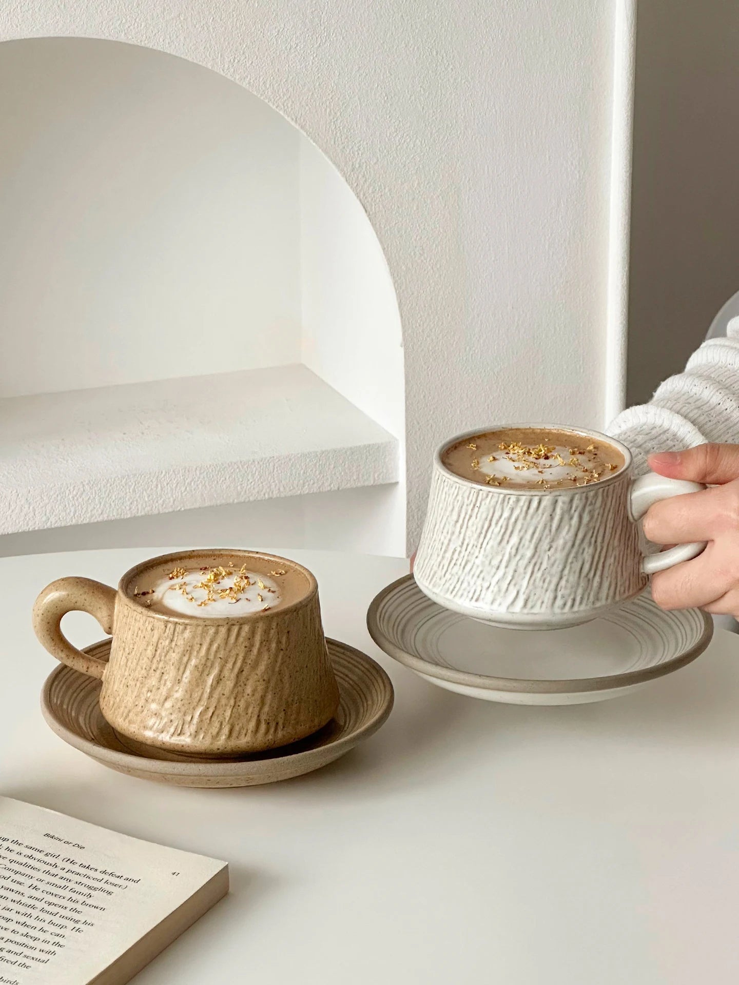 Ensemble Tasse et Assiette Rétro Haute Gamme Latte Art