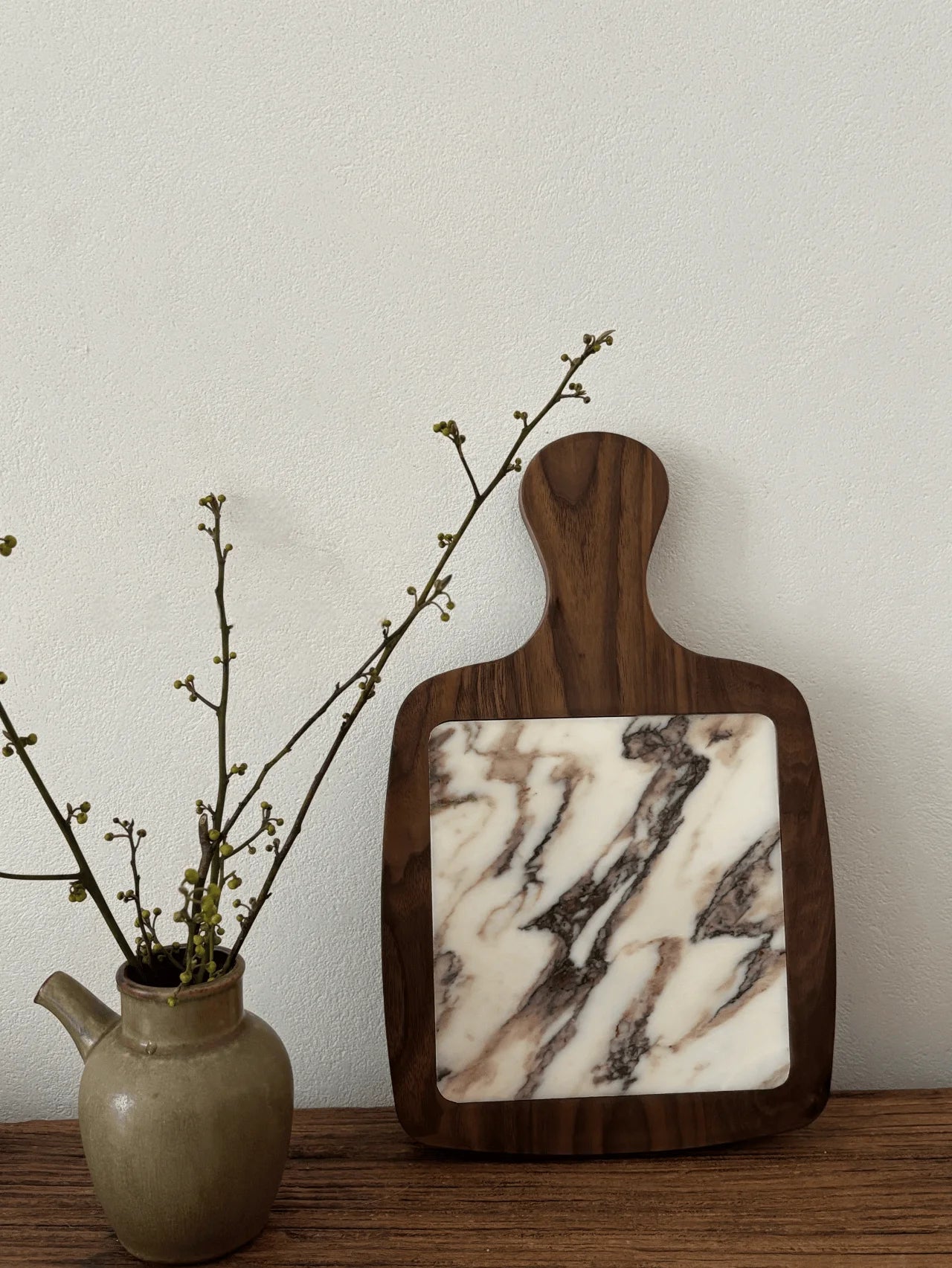 Plateau Marbre Calacatta Viola Manche en Bois