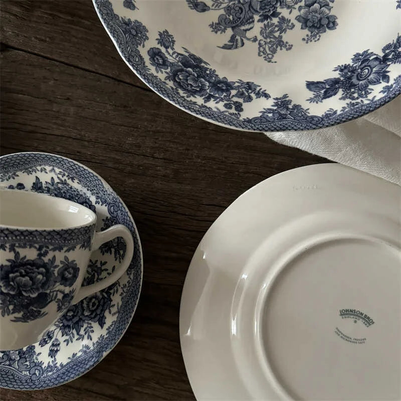 Service de Table Céramique Motif Floral Bleu Vintage