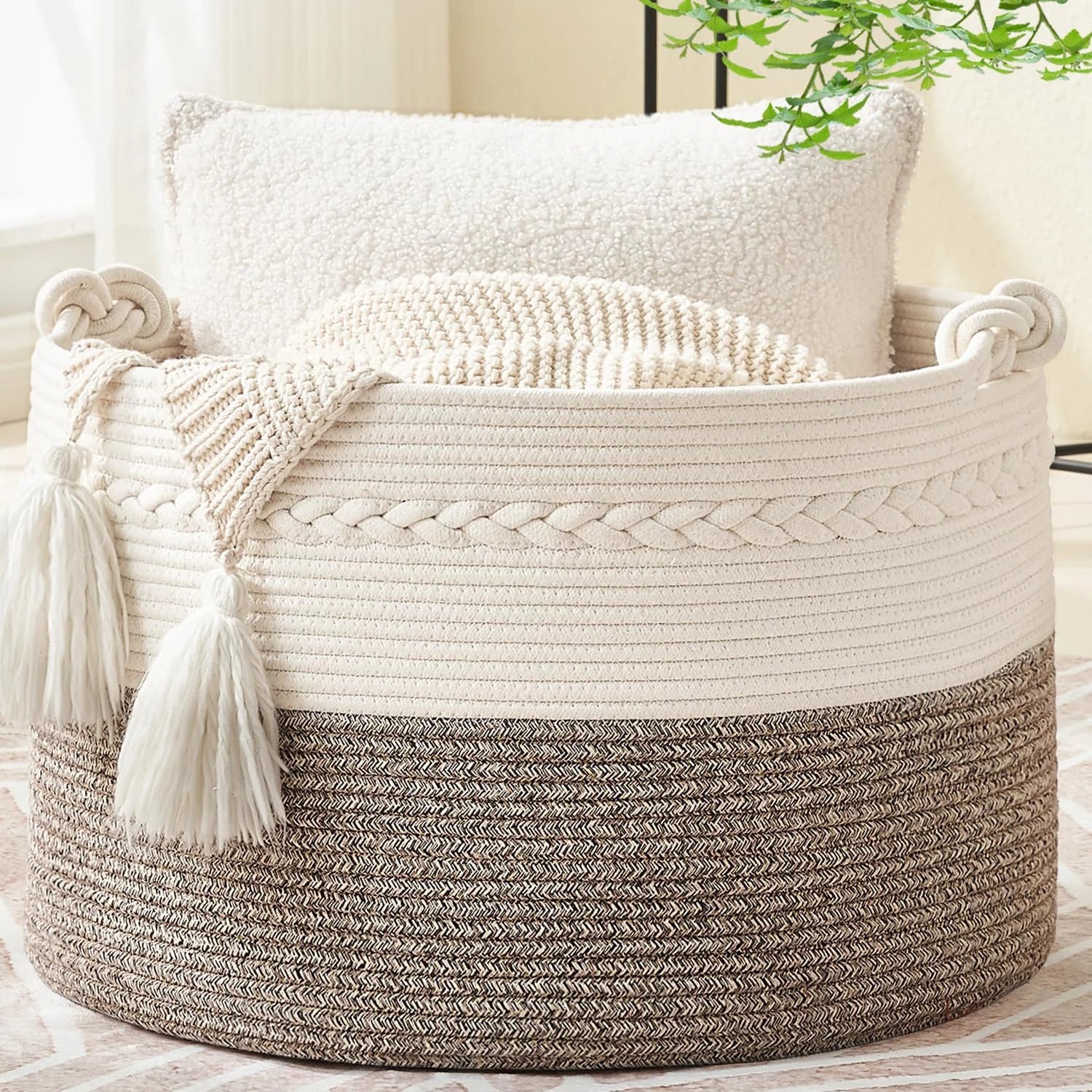 Grand Panier en Corde de Coton Tressée pour Rangement