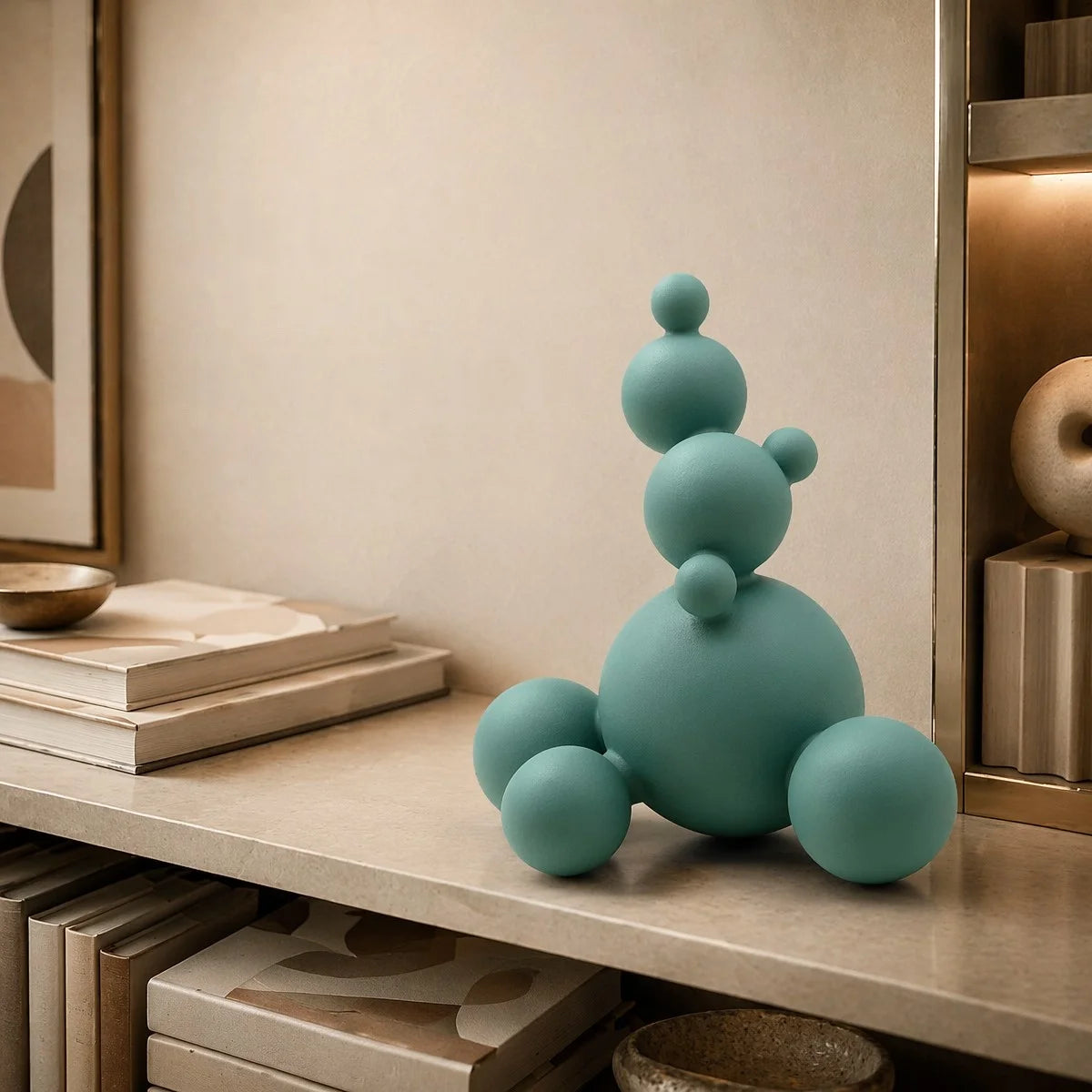 Abstract Sphere Sculpture – Teal Resin Statue