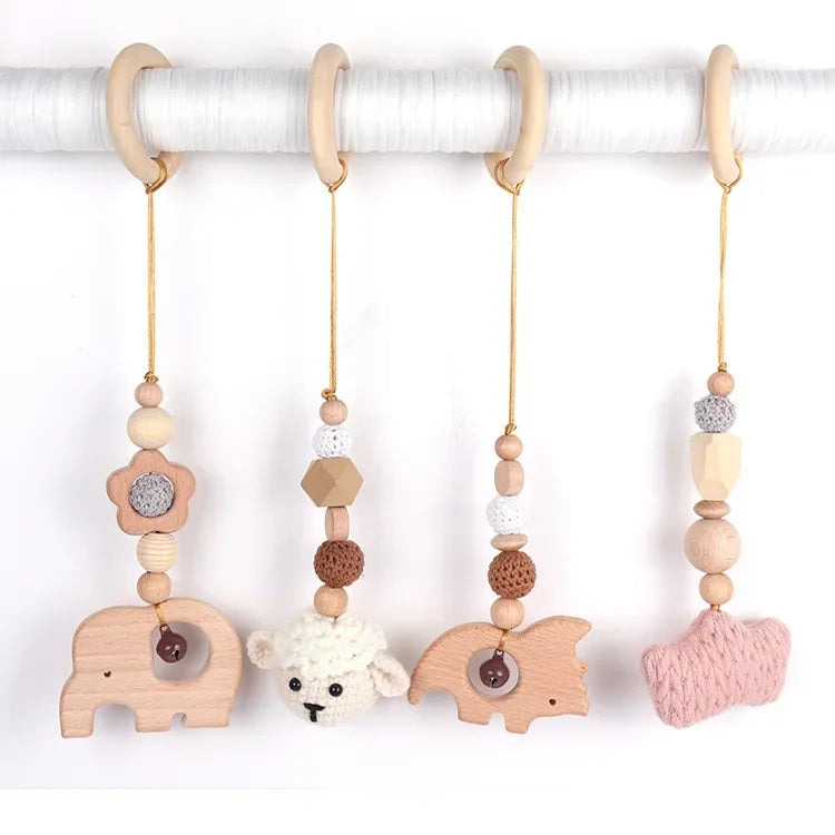 Lot de 4 Jouets en Bois pour Portique d'Éveil