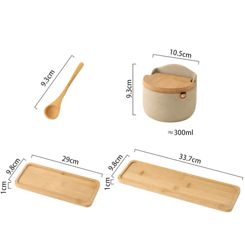 Pot à Épices en Céramique Couvercle Bambou avec Cuillère