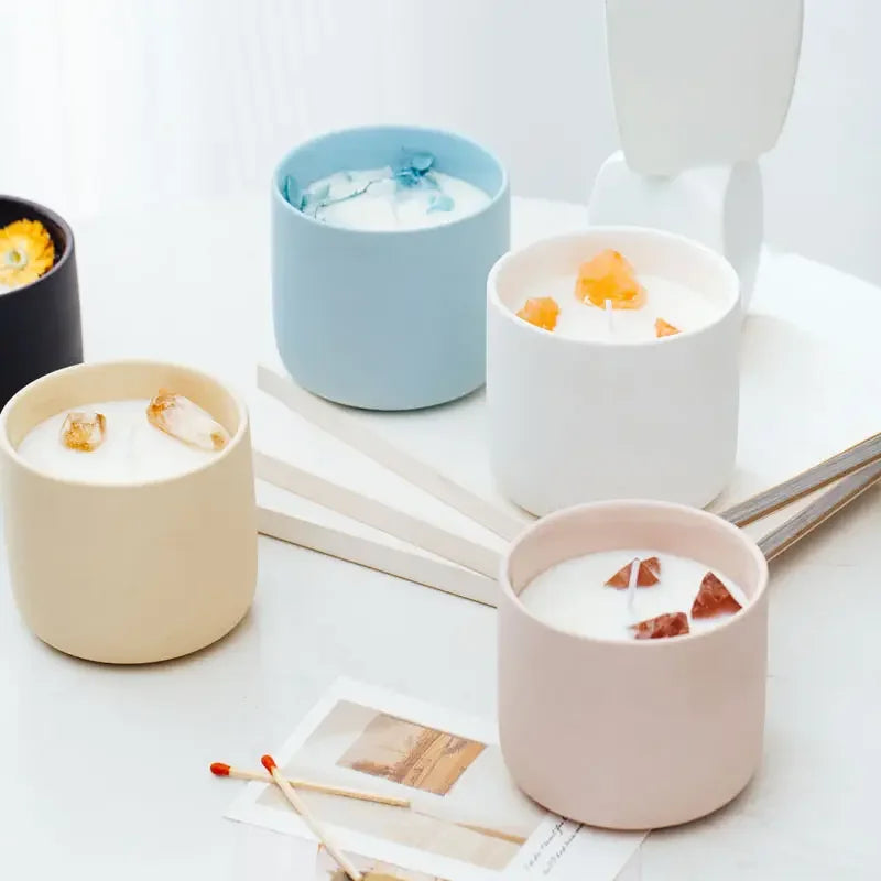 Bougie Parfumée en Pot de Céramique - Cire Végétale et Mèche en Bois