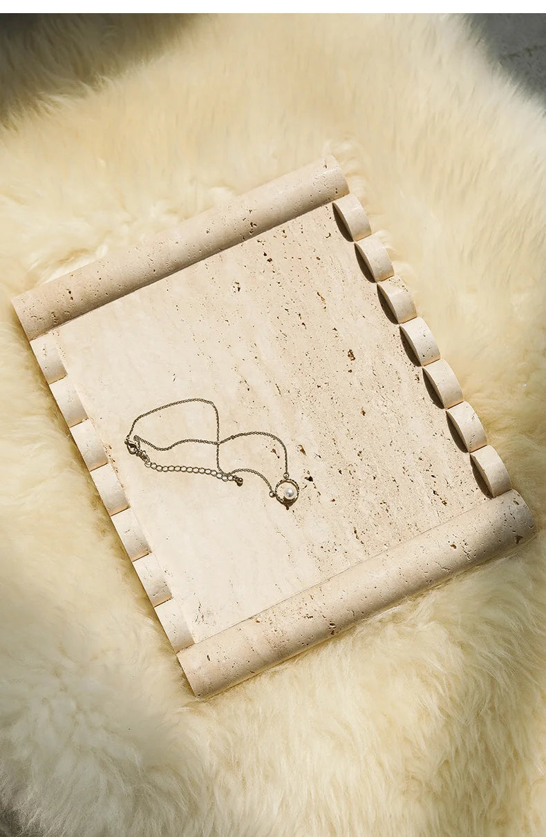 Plateau de Service Marbre Travertin Beige Vintage