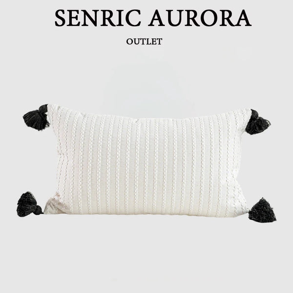 Housse de Coussin Blanche Rayée à Franges Waist