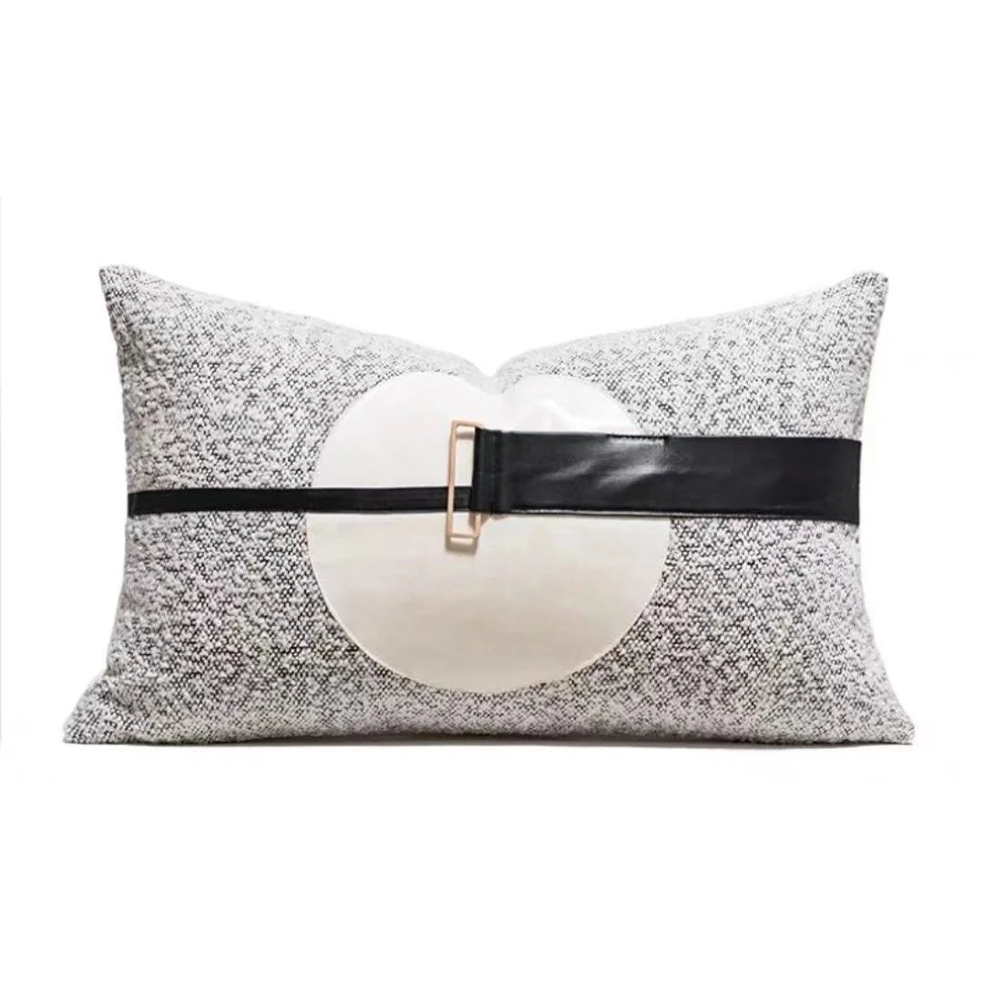 Housse de Coussin Daim Motif Géométrique Noir et Blanc