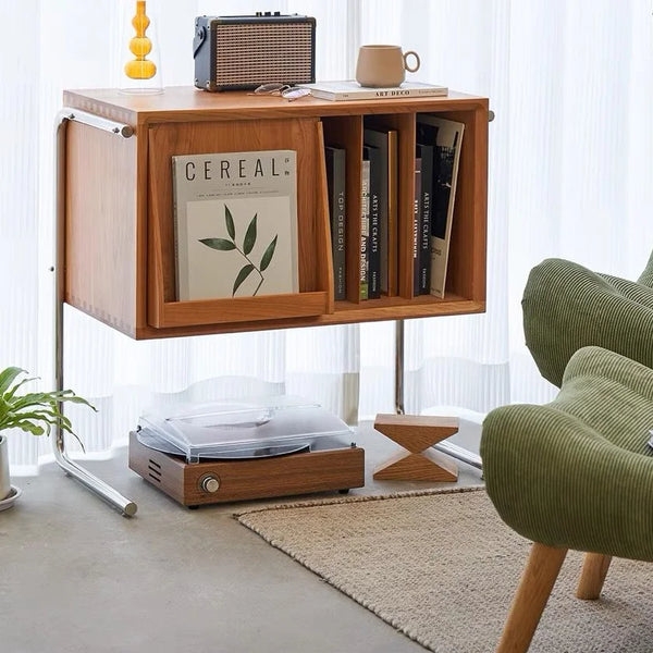 Table d'Appoint Bois Massif - Meuble de Rangement Vintage