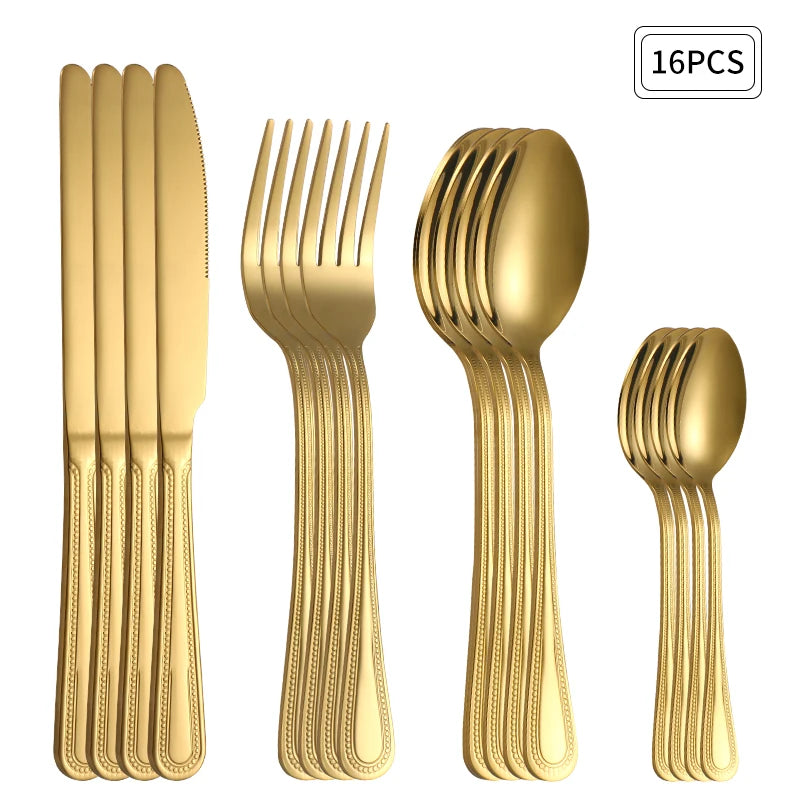 Ensemble Couverts Dorés Rétro 24 Pièces pour Restaurant