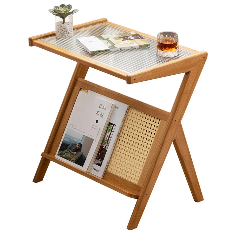 Table d'Appoint Bois Simple avec Plateau Verre