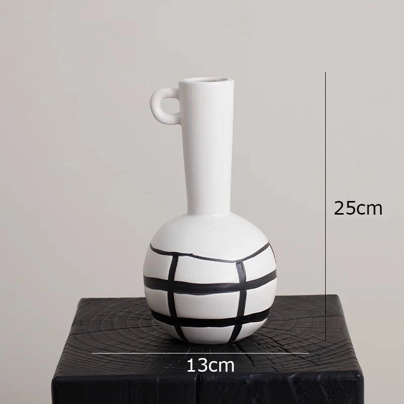 Vase Céramique Rayures Noir et Blanc pour Fleurs