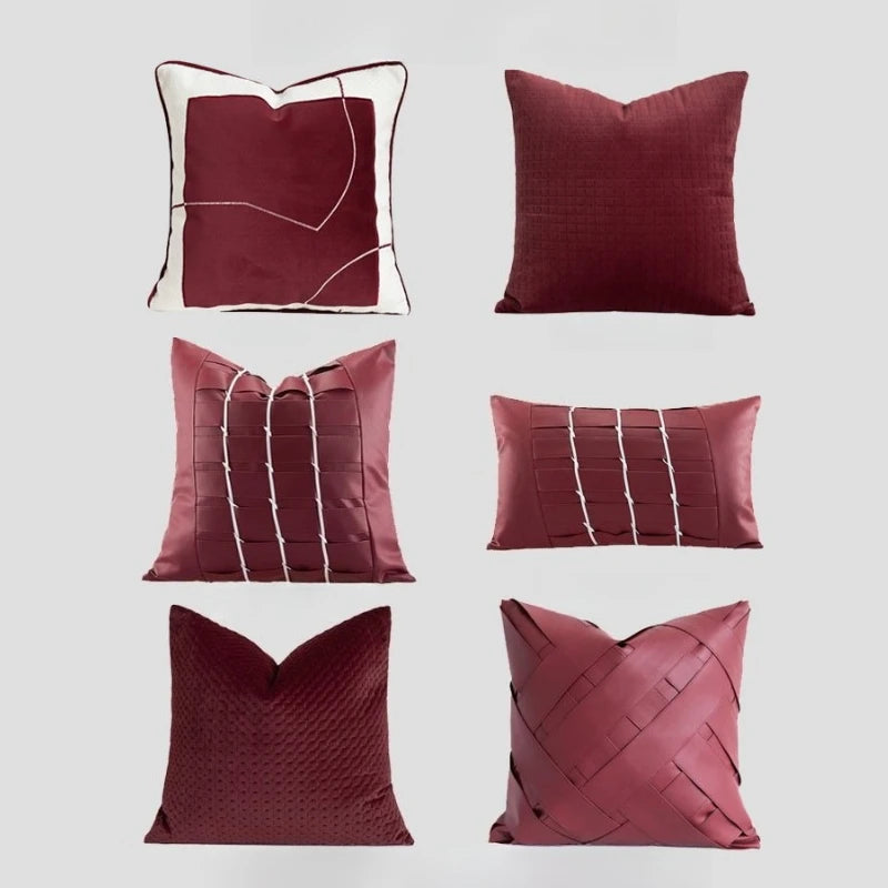 Housse de Coussin Luxe Bordeaux et Noir Bicolore