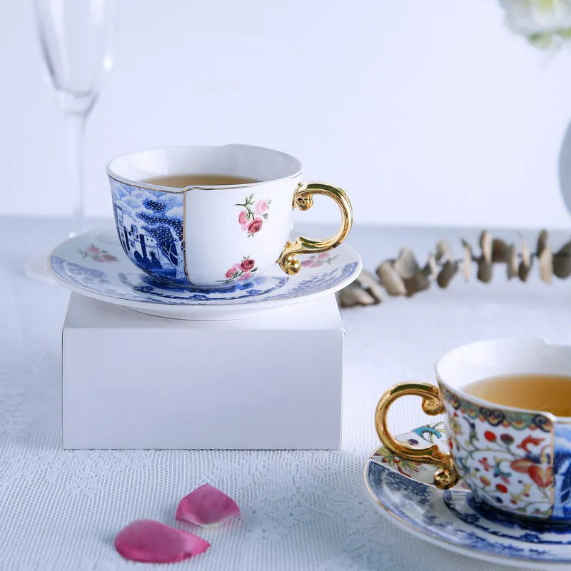 Duo de Tasses à Café Rétro Européennes avec Soucoupes