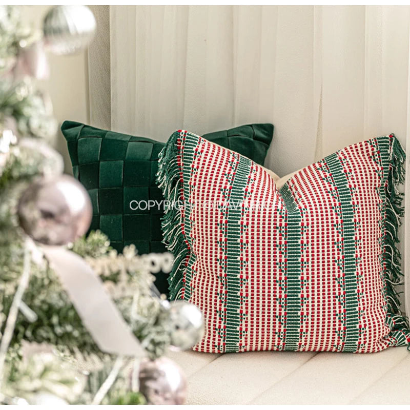 Housse de Coussin Velours Tissage Panier Luxe