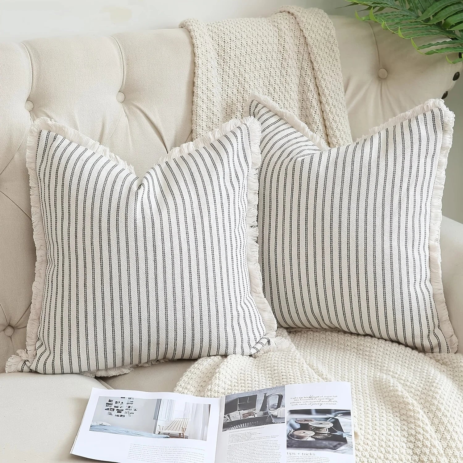Housse de Coussin Rayée Confortable Style Décontracté