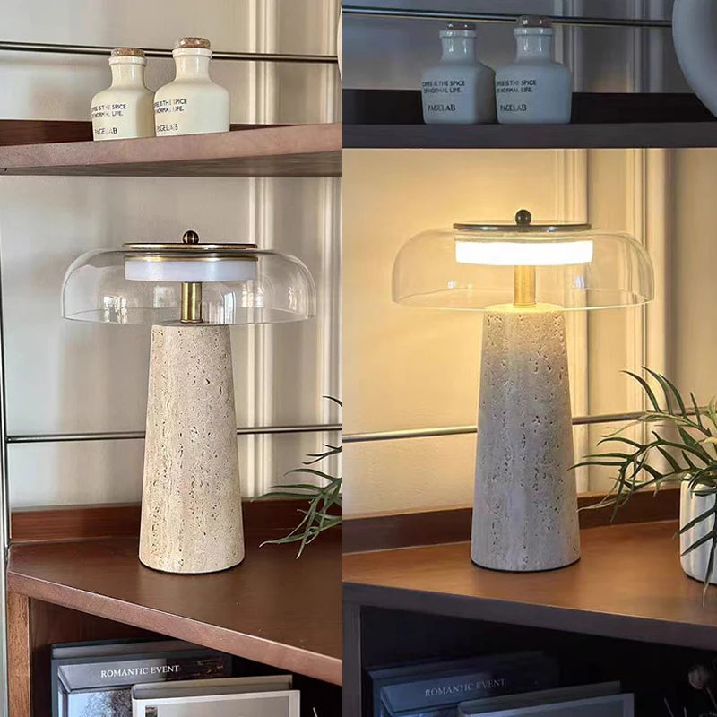 Travertine Mushroom Lamp – Natural Stone