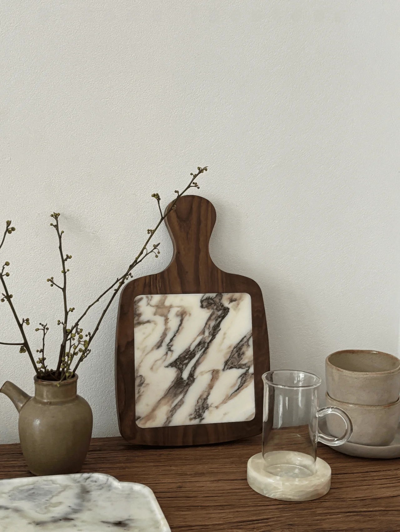 Plateau Marbre Calacatta Viola Manche en Bois