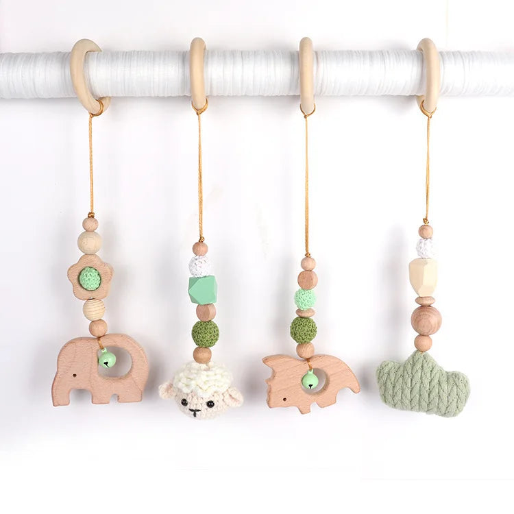 Lot de 4 Jouets en Bois pour Portique d'Éveil