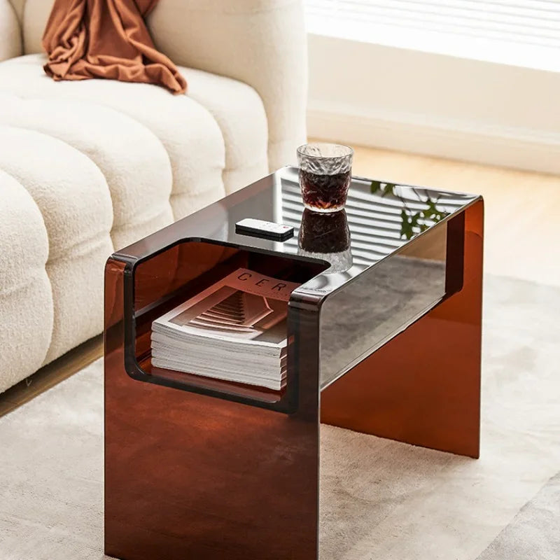 Table d'Appoint en Acrylique Forme C - Transparente avec Rangement