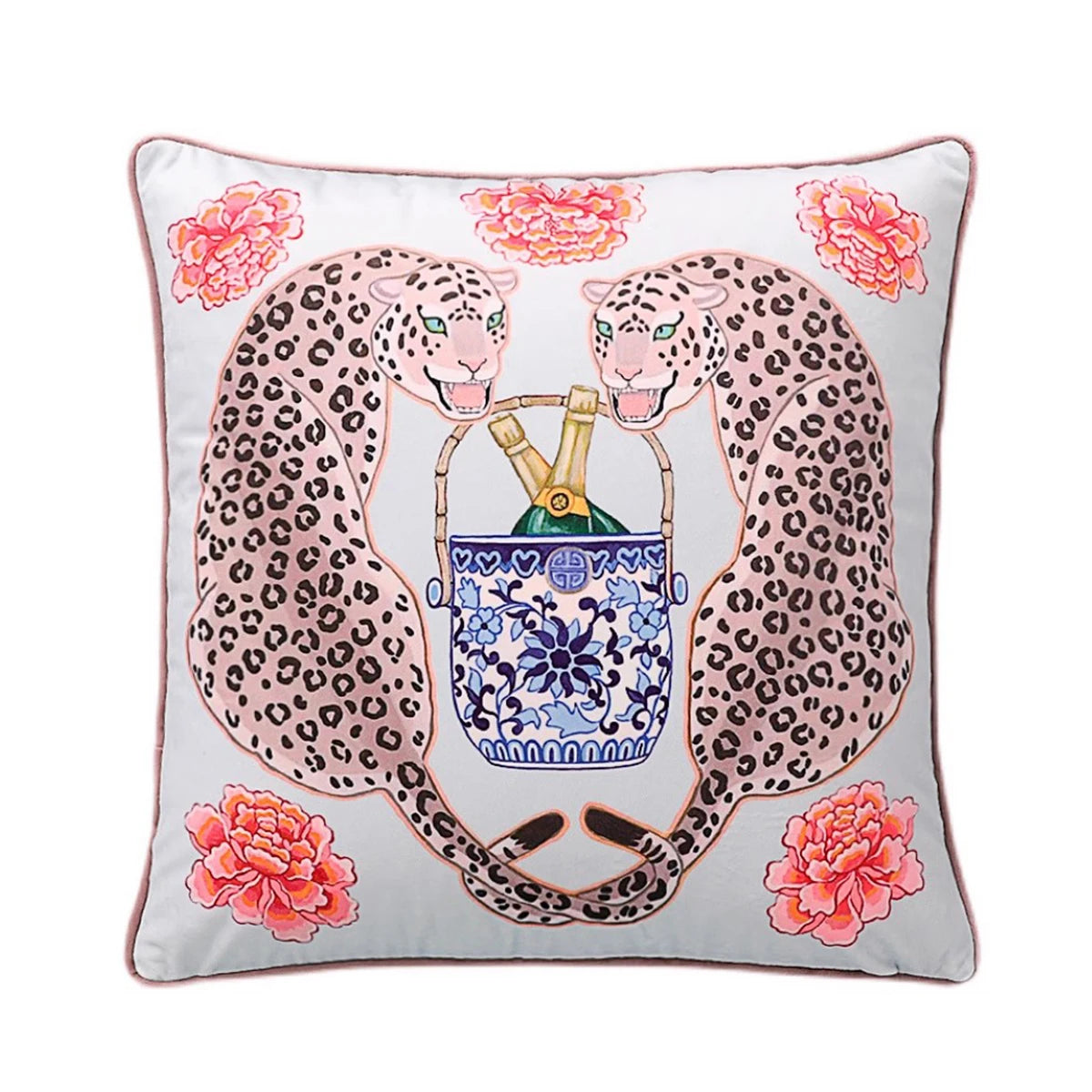 Housse de Coussin Velours Motif Léopard à Pompons