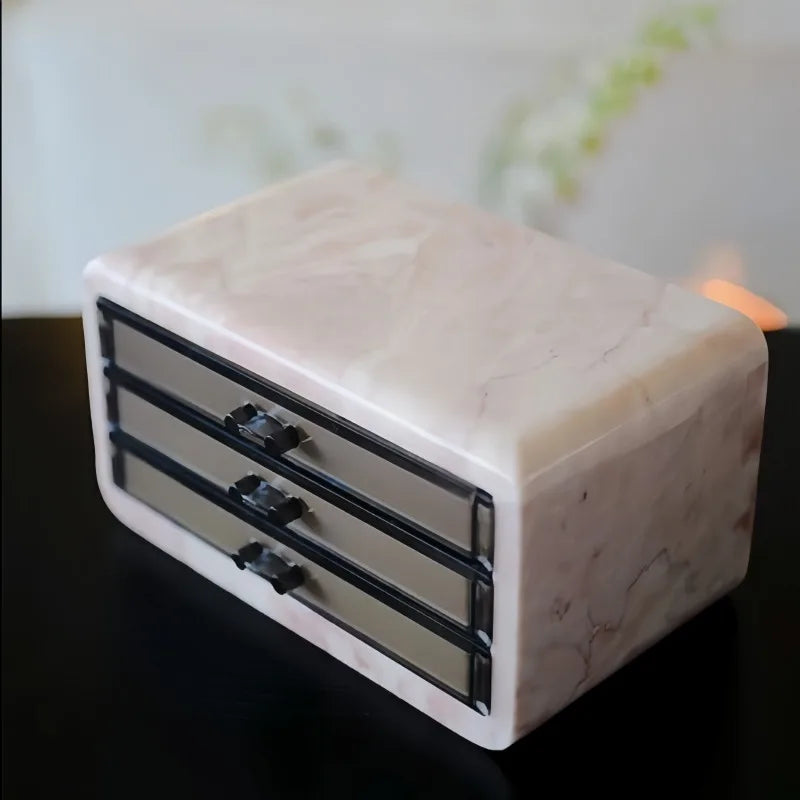 Boîte de Rangement en Marbre Onyx Rose Crème - 3 Niveaux