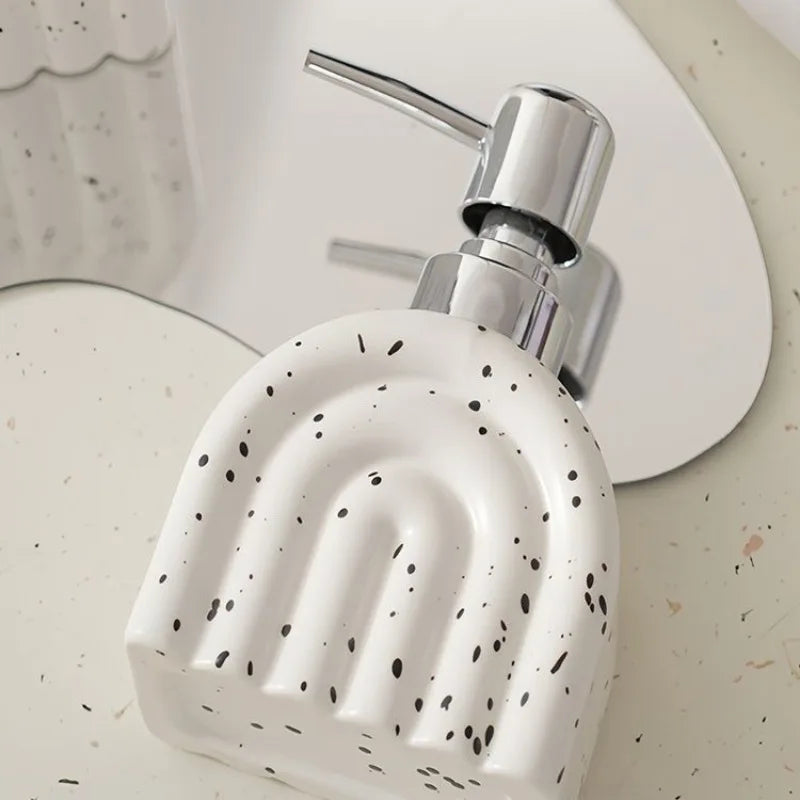 Distributeur de Savon Céramique Motif Encre Rayé