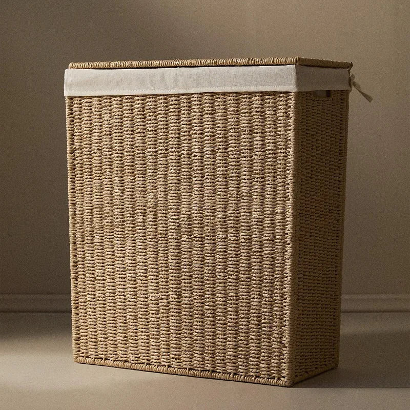 Panier à Linge Double Compartiment avec Couvercle