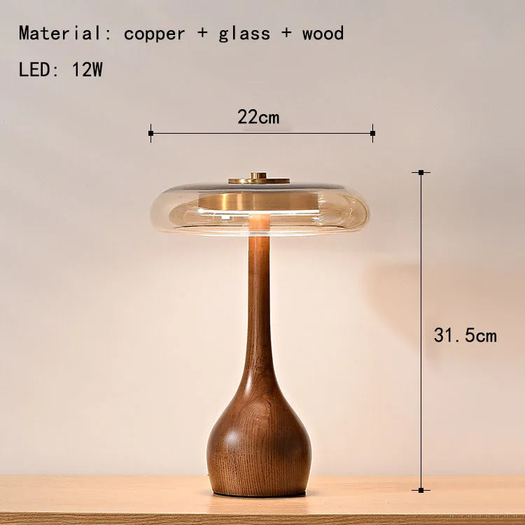 Lampe de Table Nordique Cuivre Verre et Bois LED
