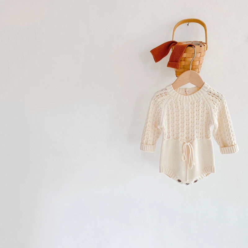 Barboteuse Fille Tricot Ajouré Manches Longues