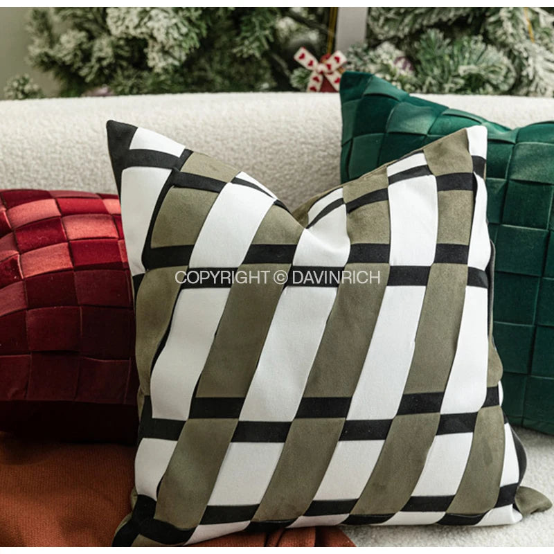 Housse de Coussin Velours Tissage Panier Luxe