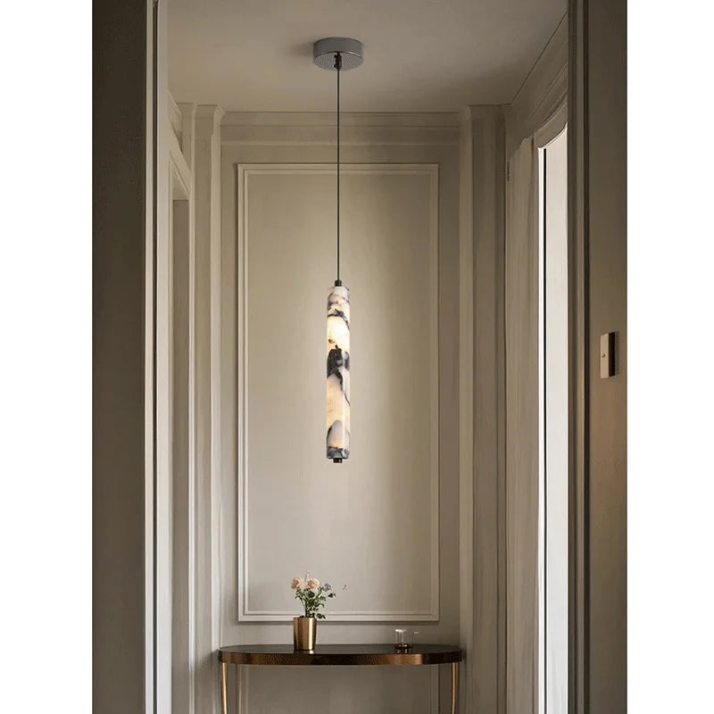 Suspension Luminaire Cylindre Pierre Naturelle Noire Haut de Gamme