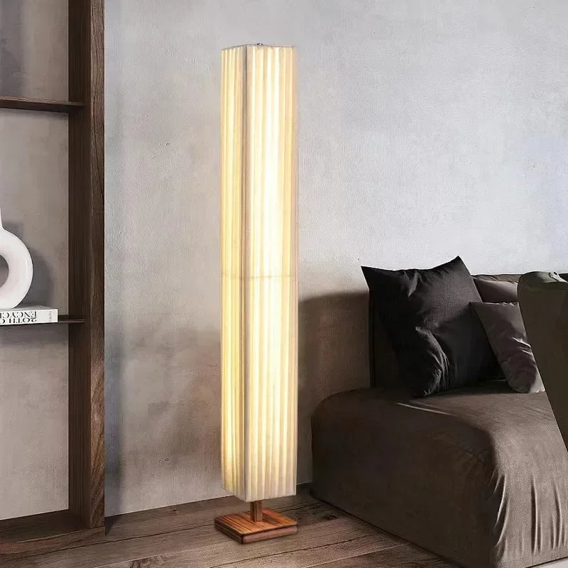 Lampe sur Pied Bois et Tissu - Veilleuse Décorative LED