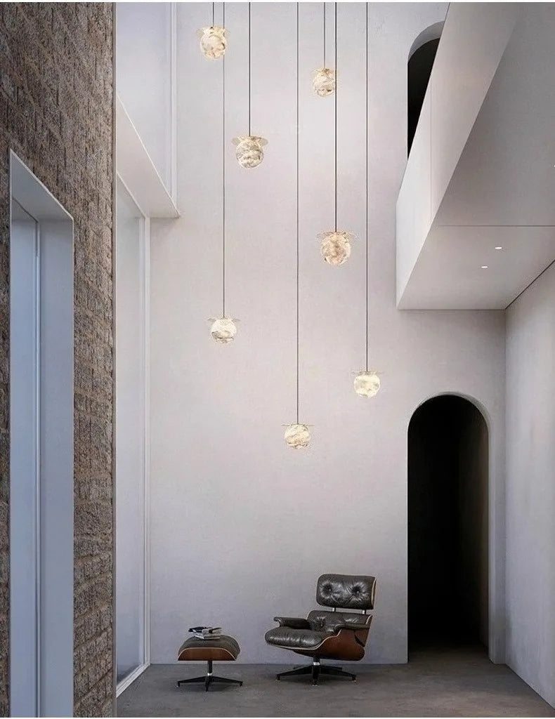 Suspension Boule en Marbre et Laiton - Design Contemporain