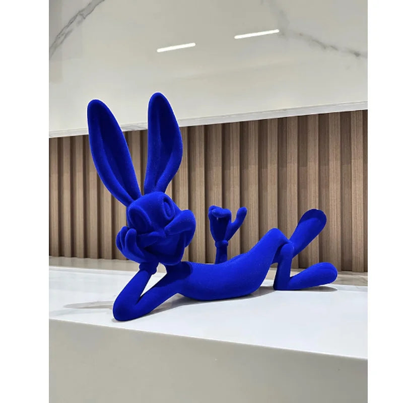 Statuette Lapin Résine Bleu Klein Design Moderne