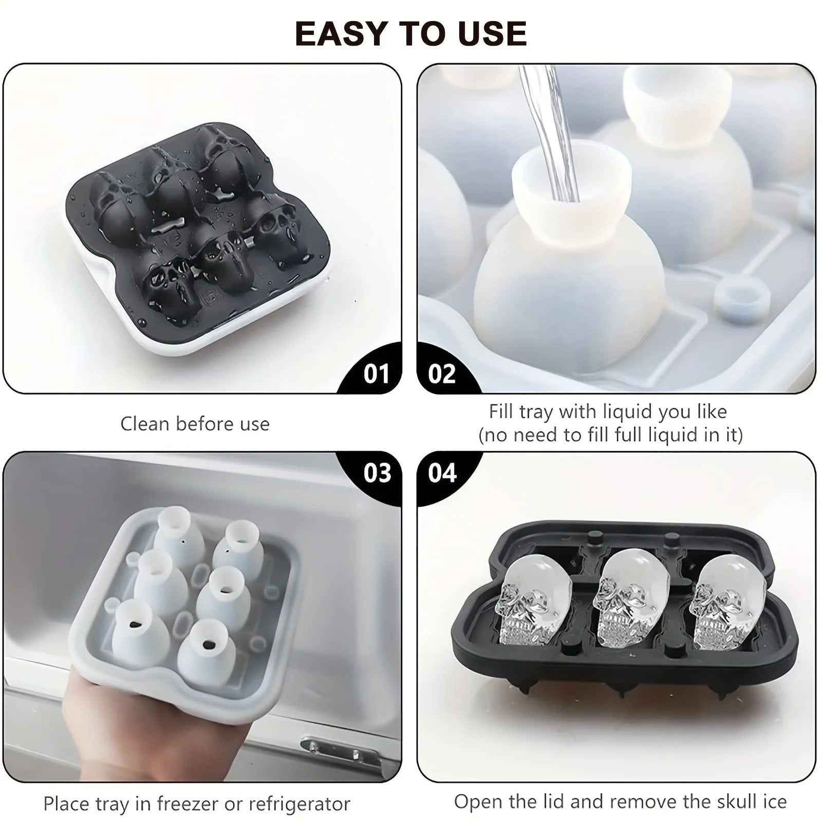 Moule à Glace Crâne 3D en Silicone Flexible