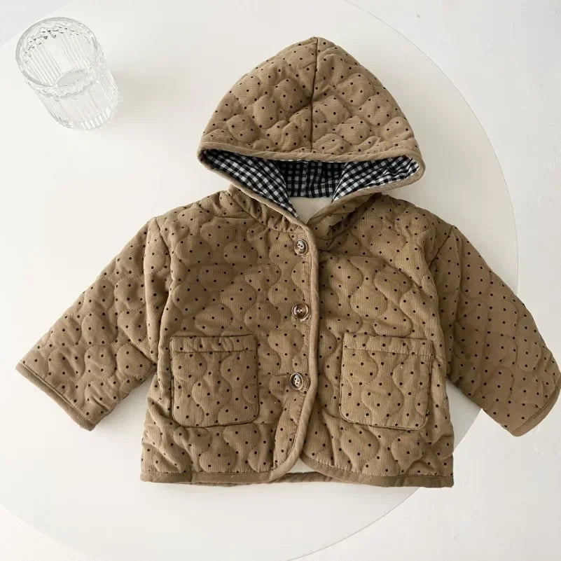 Manteau Enfant Matelassé à Capuche à Pois