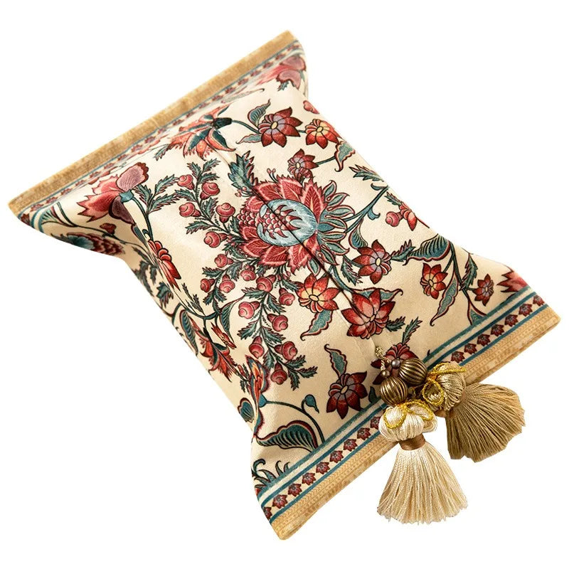 Boîte à Mouchoirs en Velours avec Pompon - Design Chic