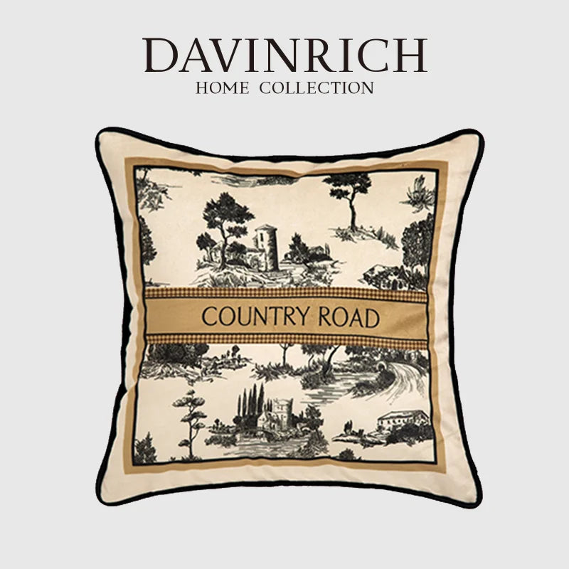 Housse de Coussin Toile de Jouy Style Campagne Rétro