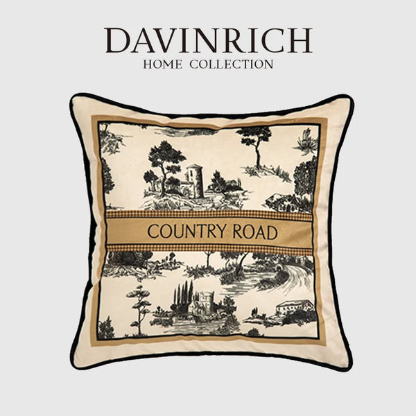 Housse de Coussin Toile de Jouy Style Campagne Rétro