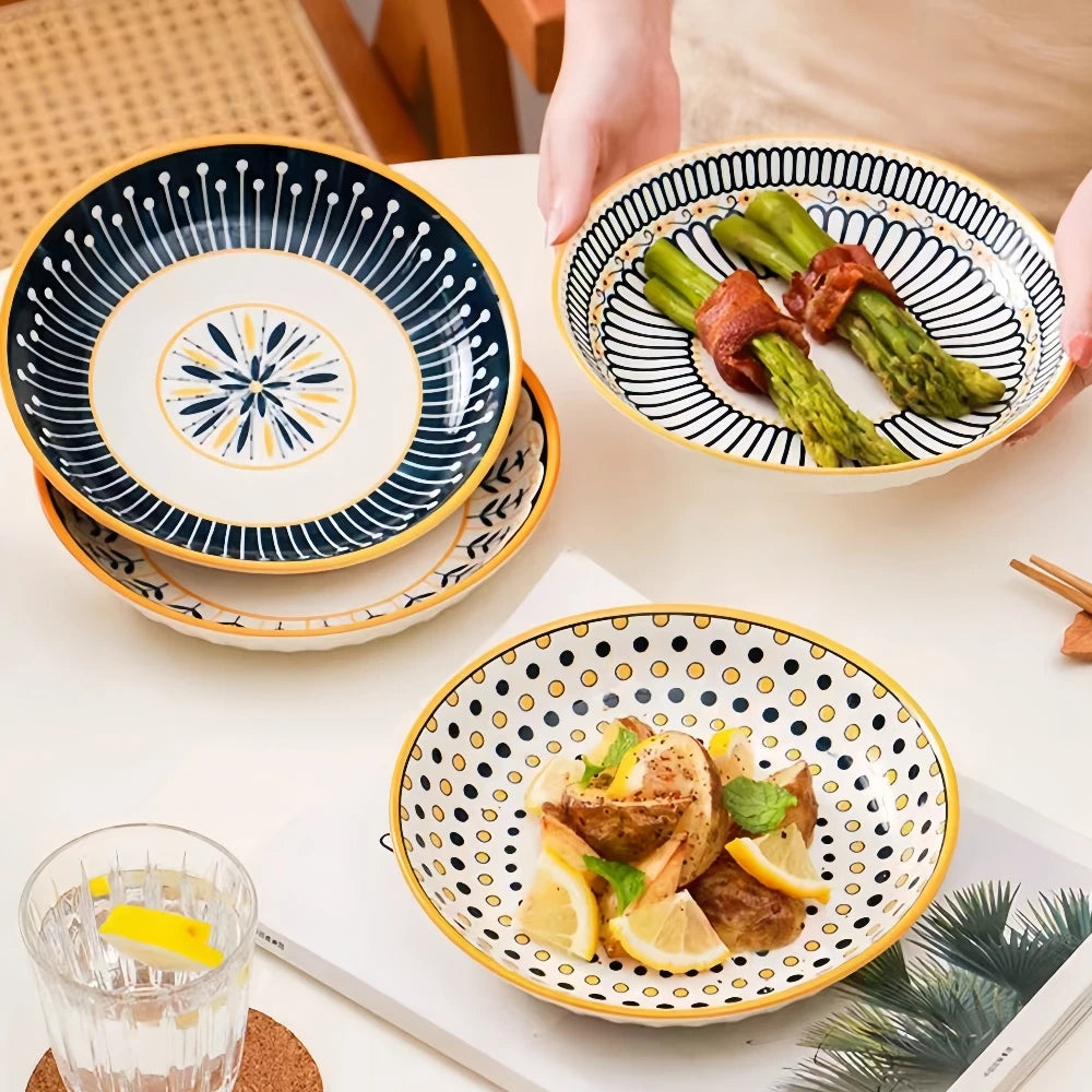 Assiettes en Céramique Japonaises Motif en Relief 8 Pouces