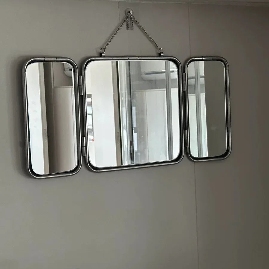 Miroir Trifold Carré Métal Style Minimaliste